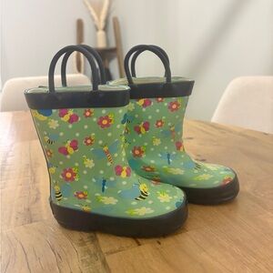 Kids' Green Floral and Bee Rain Boots